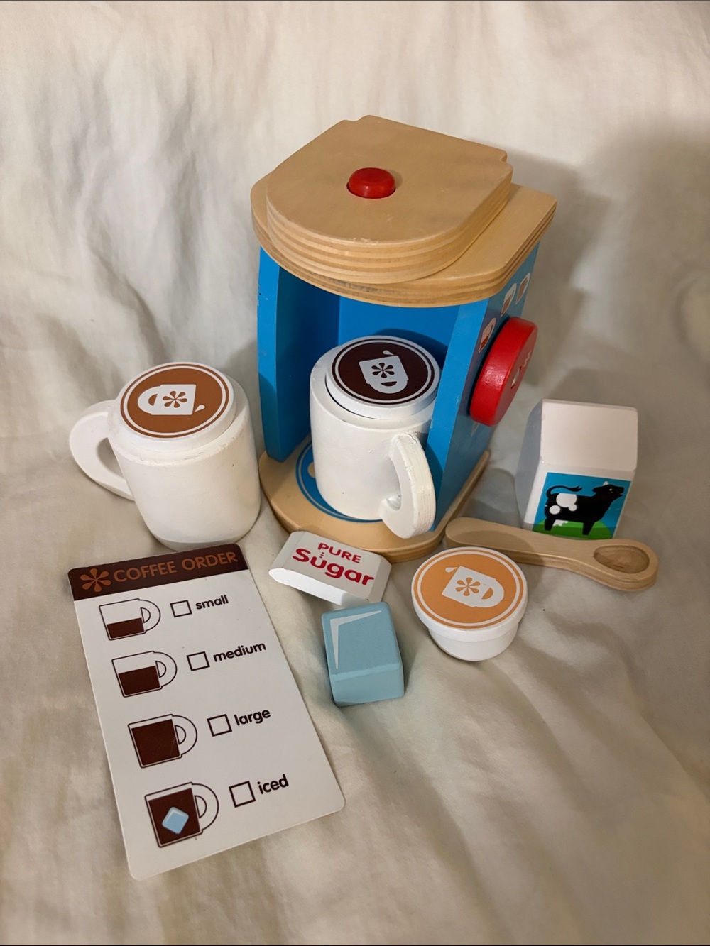Melissa & Doug Blue and Natural Wooden Play Coffee Maker Set